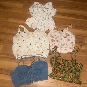 Cute Spring/Sunmer Floral and Denim Crop Tops